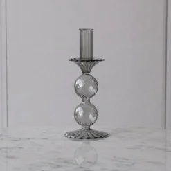 Sale GLASS Cambridge Lucille 2 Ball Candlestick Holder Set of 2 (Light Gray GLASS Cambridge|View All Glass