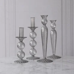 Sale GLASS Cambridge Lucille 2 Ball Candlestick Holder Set of 2 (Light Gray GLASS Cambridge|View All Glass