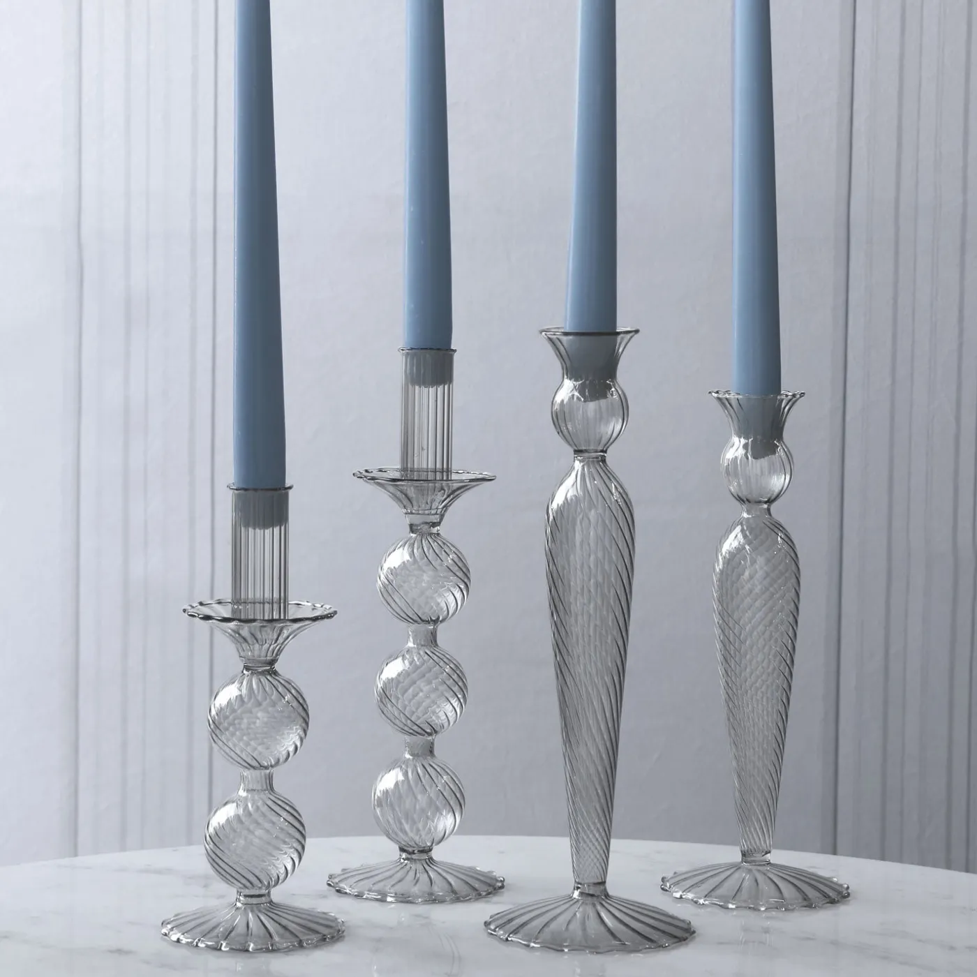 Online GLASS Cambridge Lucille 3 Ball Candlestick Holder Set of 2 (Light Gray GLASS Cambridge|View All Glass