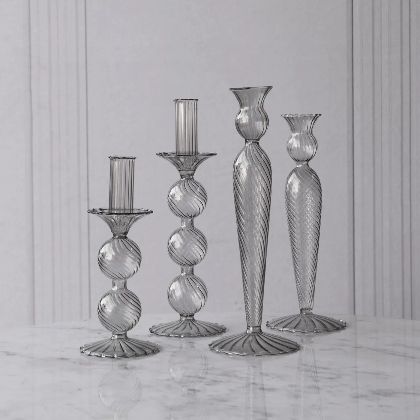 Online GLASS Cambridge Lucille 3 Ball Candlestick Holder Set of 2 (Light Gray GLASS Cambridge|View All Glass