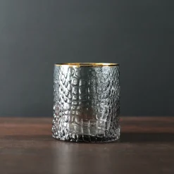 New GLASS Croc Double Old-Fashioned with Gold Rim Set of 4 (Smoke Grey) PIELES Croc|GLASS Croc Glass