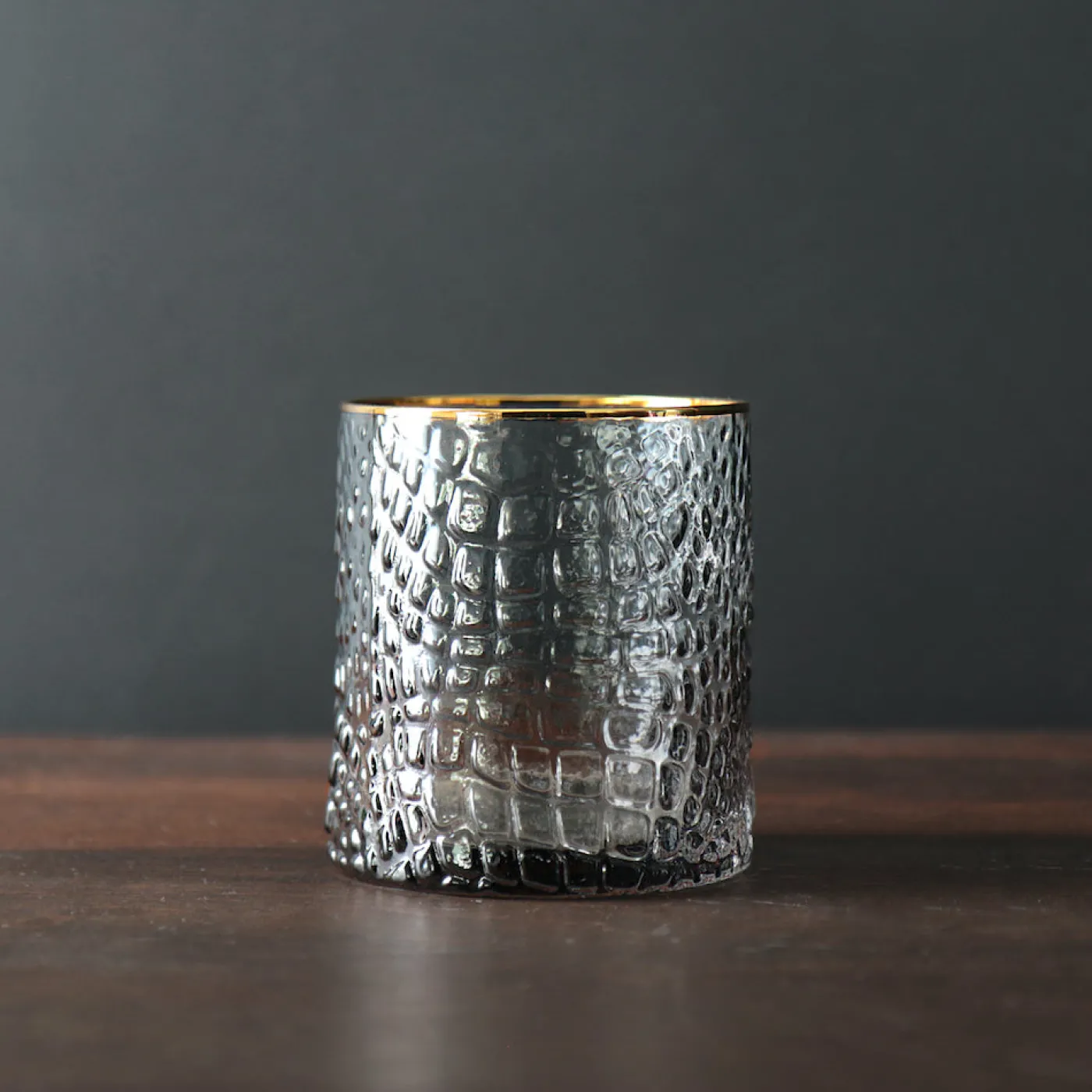 New GLASS Croc Double Old-Fashioned with Gold Rim Set of 4 (Smoke Grey) PIELES Croc|GLASS Croc Glass