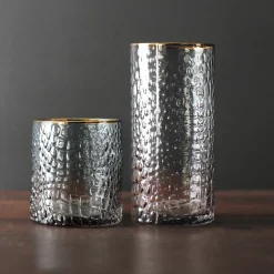 New GLASS Croc Double Old-Fashioned with Gold Rim Set of 4 (Smoke Grey) PIELES Croc|GLASS Croc Glass