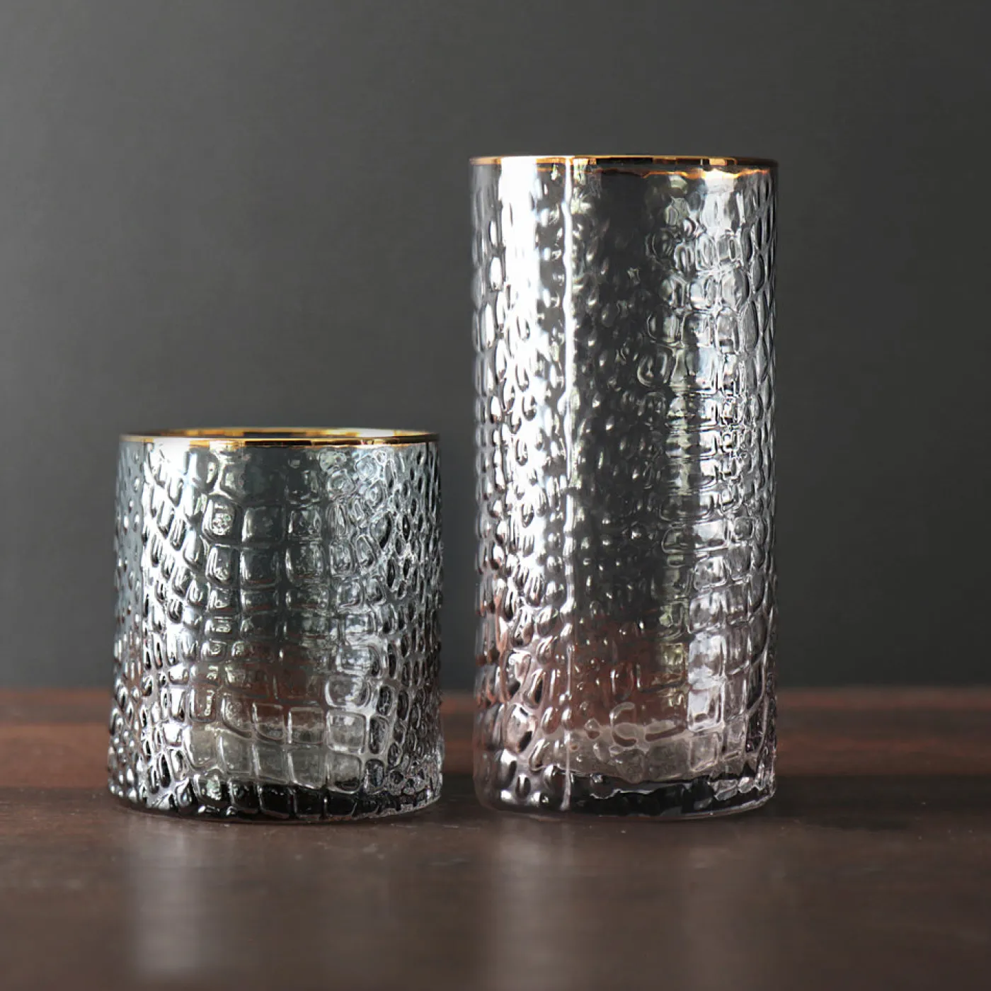 New GLASS Croc Double Old-Fashioned with Gold Rim Set of 4 (Smoke Grey) PIELES Croc|GLASS Croc Glass
