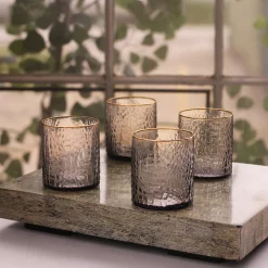 New GLASS Croc Double Old-Fashioned with Gold Rim Set of 4 (Smoke Grey) PIELES Croc|GLASS Croc Glass
