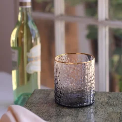 New GLASS Croc Double Old-Fashioned with Gold Rim Set of 4 (Smoke Grey) PIELES Croc|GLASS Croc Glass