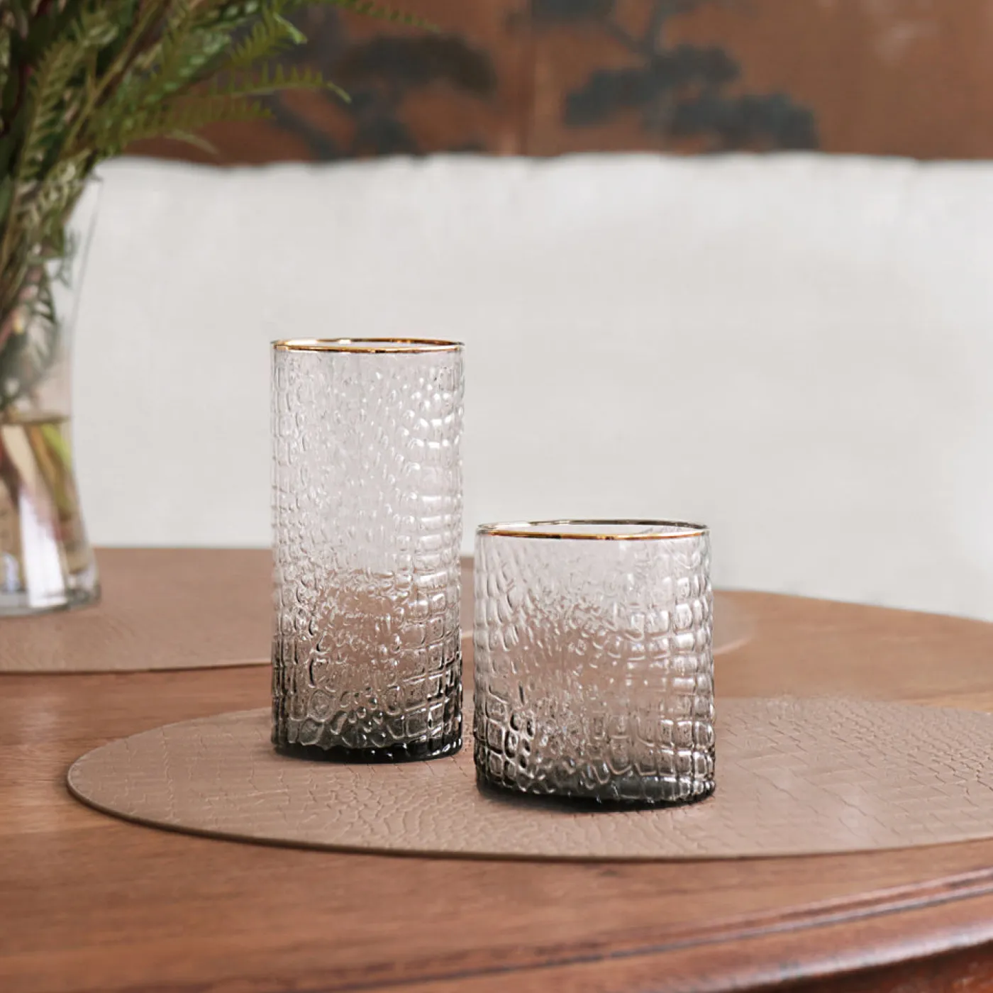 New GLASS Croc Double Old-Fashioned with Gold Rim Set of 4 (Smoke Grey) PIELES Croc|GLASS Croc Glass