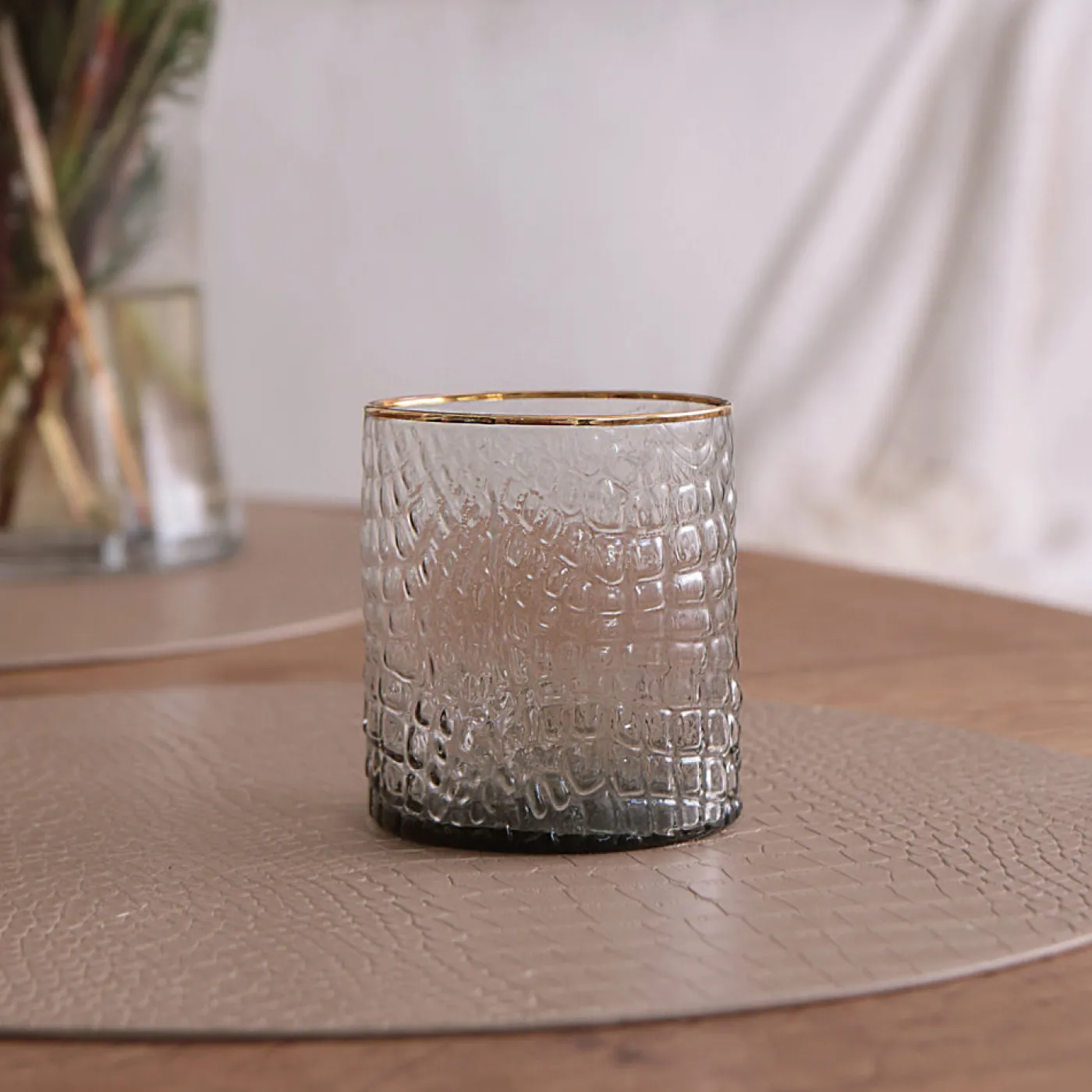 New GLASS Croc Double Old-Fashioned with Gold Rim Set of 4 (Smoke Grey) PIELES Croc|GLASS Croc Glass
