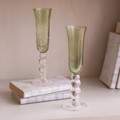 Outlet GLASS French Swirl Champagne Flute Set of 4 (Green) Drinkware|Glassware