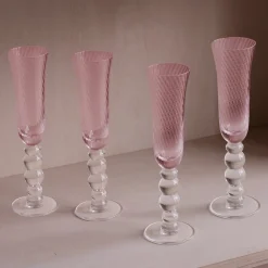 Discount GLASS French Swirl Champagne Flute Set of 4 (Pink) Drinkware|Glassware