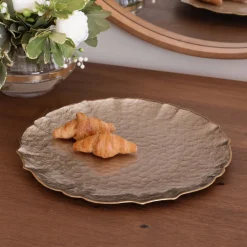 Discount GLASS Large Round Platter or Charger (Taupe and Gold) View All Glass|Glass