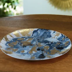 Discount GLASS New Orleans Large Round Painted Platter (Blue & Gold) GLASS New Orleans|View All Glass