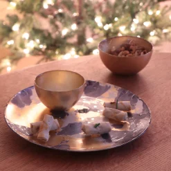 Discount GLASS New Orleans Large Round Painted Platter (Blue & Gold) GLASS New Orleans|View All Glass