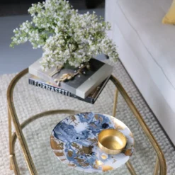 Discount GLASS New Orleans Large Round Painted Platter (Blue & Gold) GLASS New Orleans|View All Glass