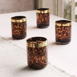 Clearance GLASS Tortoise and Gold Tumbler Set of 4 GLASS Tortoise|View All Glass