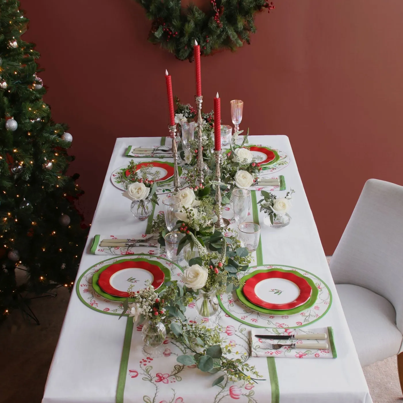 Clearance LINEN Norelle Runner 108 x 18 (Green and Red Floral) Table Runners|Gifts For The Entertainer