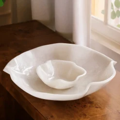 RESIN Alabaster Bowl with Dip White Swirl Resin|RESIN Alabaster