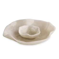 RESIN Alabaster Bowl with Dip White Swirl Resin|RESIN Alabaster