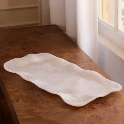 Best RESIN Alabaster Long Rectangle Tray White Swirl Resin|RESIN Alabaster