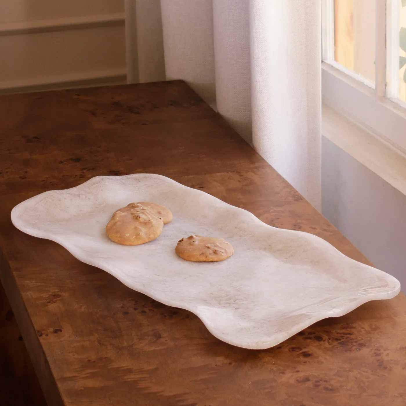 Best RESIN Alabaster Long Rectangle Tray White Swirl Resin|RESIN Alabaster