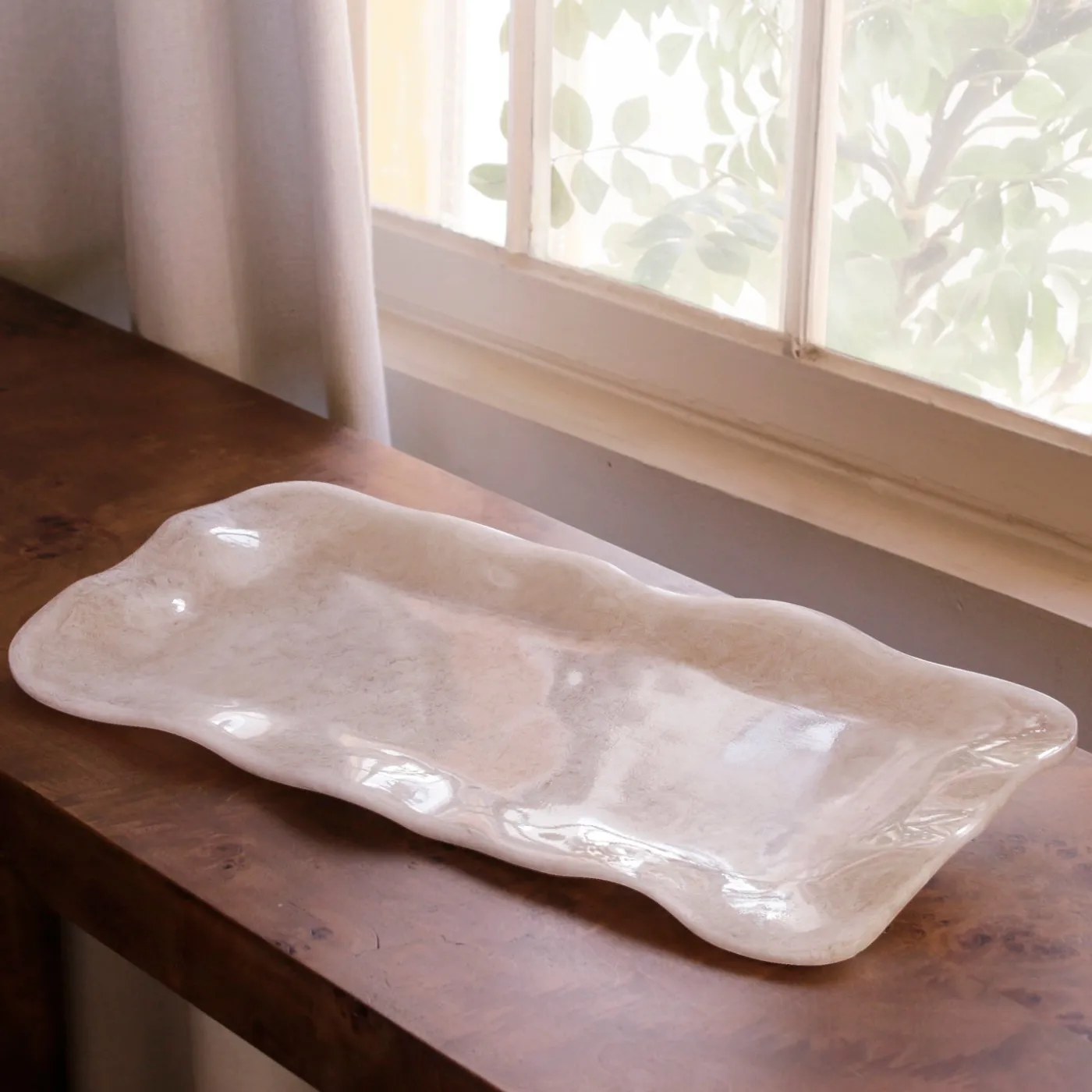 Best RESIN Alabaster Long Rectangle Tray White Swirl Resin|RESIN Alabaster