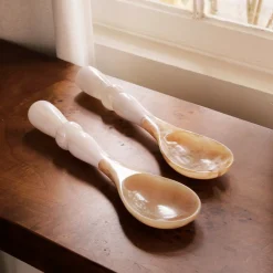 Hot RESIN Alabaster Salad Servers White Swirl Resin|RESIN Alabaster