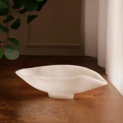 New RESIN Alabaster Small Oval Bowl White Swirl Resin|RESIN Alabaster