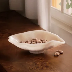 New RESIN Alabaster Small Oval Bowl White Swirl Resin|RESIN Alabaster