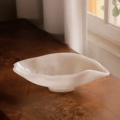 New RESIN Alabaster Small Oval Bowl White Swirl Resin|RESIN Alabaster