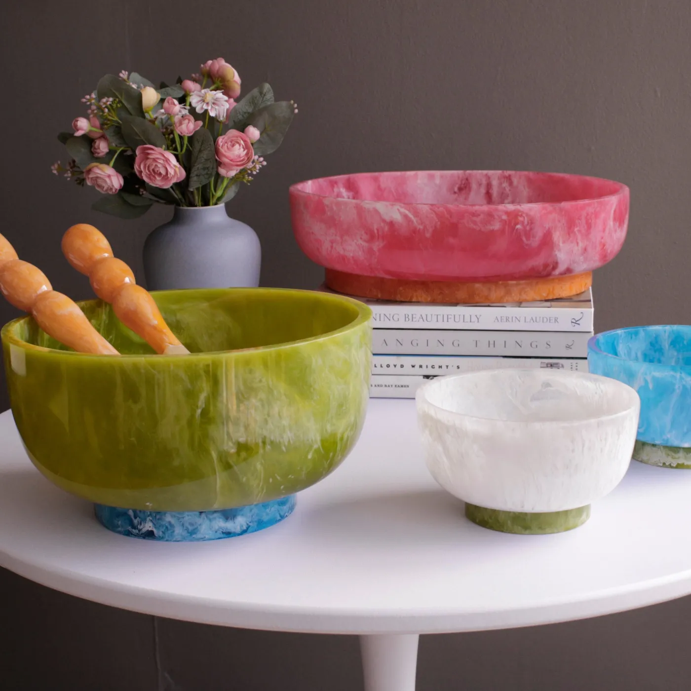 RESIN Rio Large Bowl with Base (Green and Blue) Resin|RESIN Rio