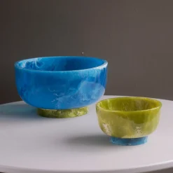 Clearance RESIN Rio Small Bowl with Base (Green and Blue) Resin|RESIN Rio