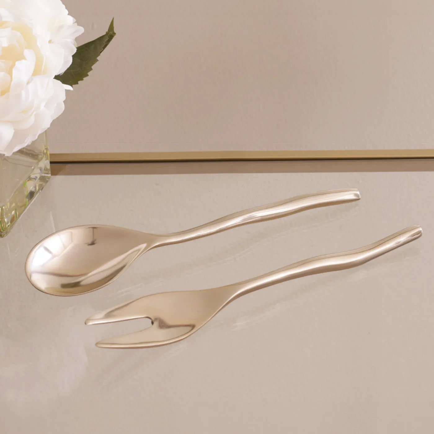 Sale SIERRA MODERN Maia Small Salad Servers (Shiny Gold) Salad Servers + Utensils|Gifts Under $99