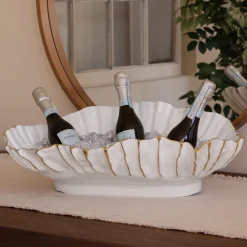 THANNI Mystic Extra Large Oval Bowl (White and Gold) View All Thanni|Bowls