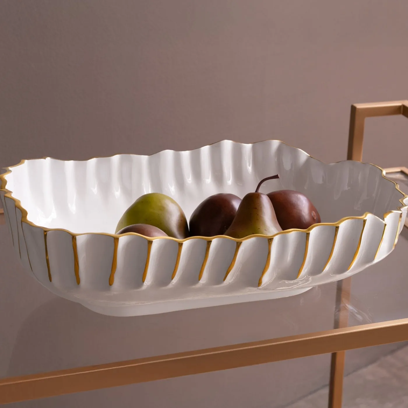 Clearance THANNI Mystic Large Oval Bowl (White and Gold) View All Thanni|Bowls