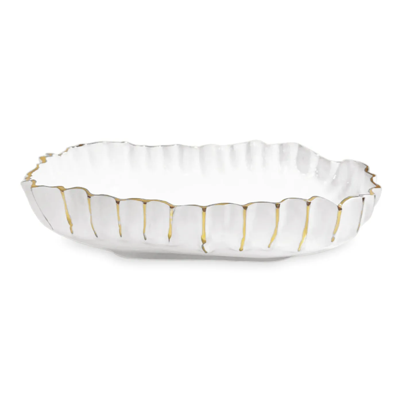 Clearance THANNI Mystic Large Oval Bowl (White and Gold) View All Thanni|Bowls