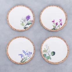 Online VIDA Bamboo Floral Salad Plates Set of 4 (White and Multi) View All Vida|VIDA Bamboo