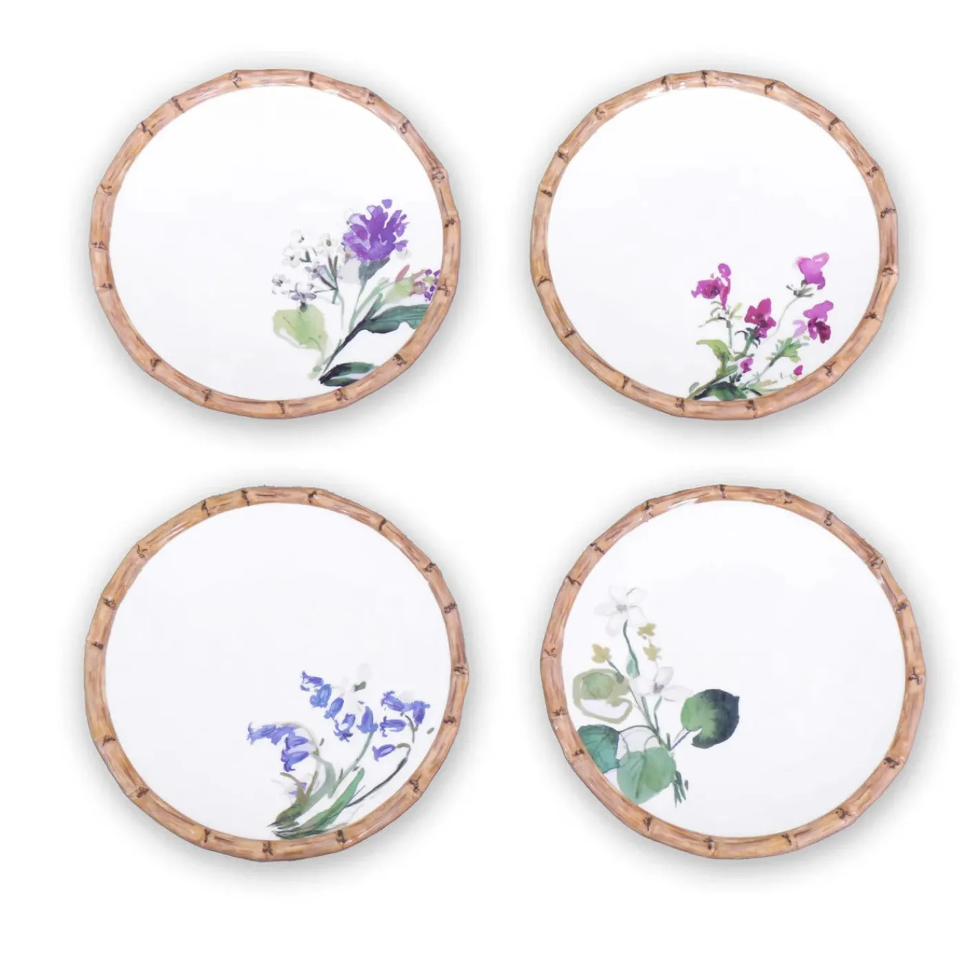 Online VIDA Bamboo Floral Salad Plates Set of 4 (White and Multi) View All Vida|VIDA Bamboo