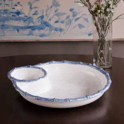 Clearance VIDA Bamboo Large Chip and Dip Bowl (White and Blue) GARDEN Bamboo|View All Vida