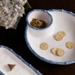 Clearance VIDA Bamboo Large Chip and Dip Bowl (White and Blue) GARDEN Bamboo|View All Vida