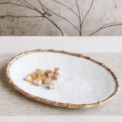 Clearance VIDA Bamboo Large Oval Platter (White and Natural) GARDEN Bamboo|View All Vida