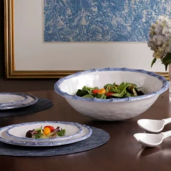 Clearance VIDA Bamboo Large Salad Bowl (White and Blue) GARDEN Bamboo|View All Vida
