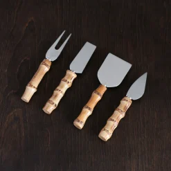VIDA Bamboo Stainless Cheese Set of 4 (Silver and Natural) GARDEN Bamboo|View All Vida