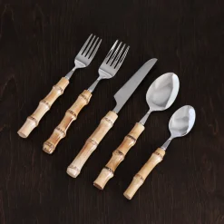 Discount VIDA Bamboo Stainless Flatware II Set of 5 (Silver and Natural) GARDEN Bamboo|View All Vida