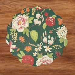 Sale VIDA Cabbage Roses and Trellis Reversible Round Placemats Set of 4 Gre View All Vida|Placemats