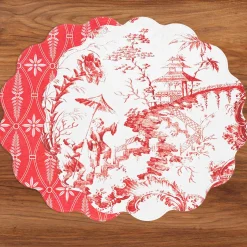 Discount VIDA Chinoiserie and Trellis Reversible Round Placemats Set of 4 Red & View All Vida|Placemats