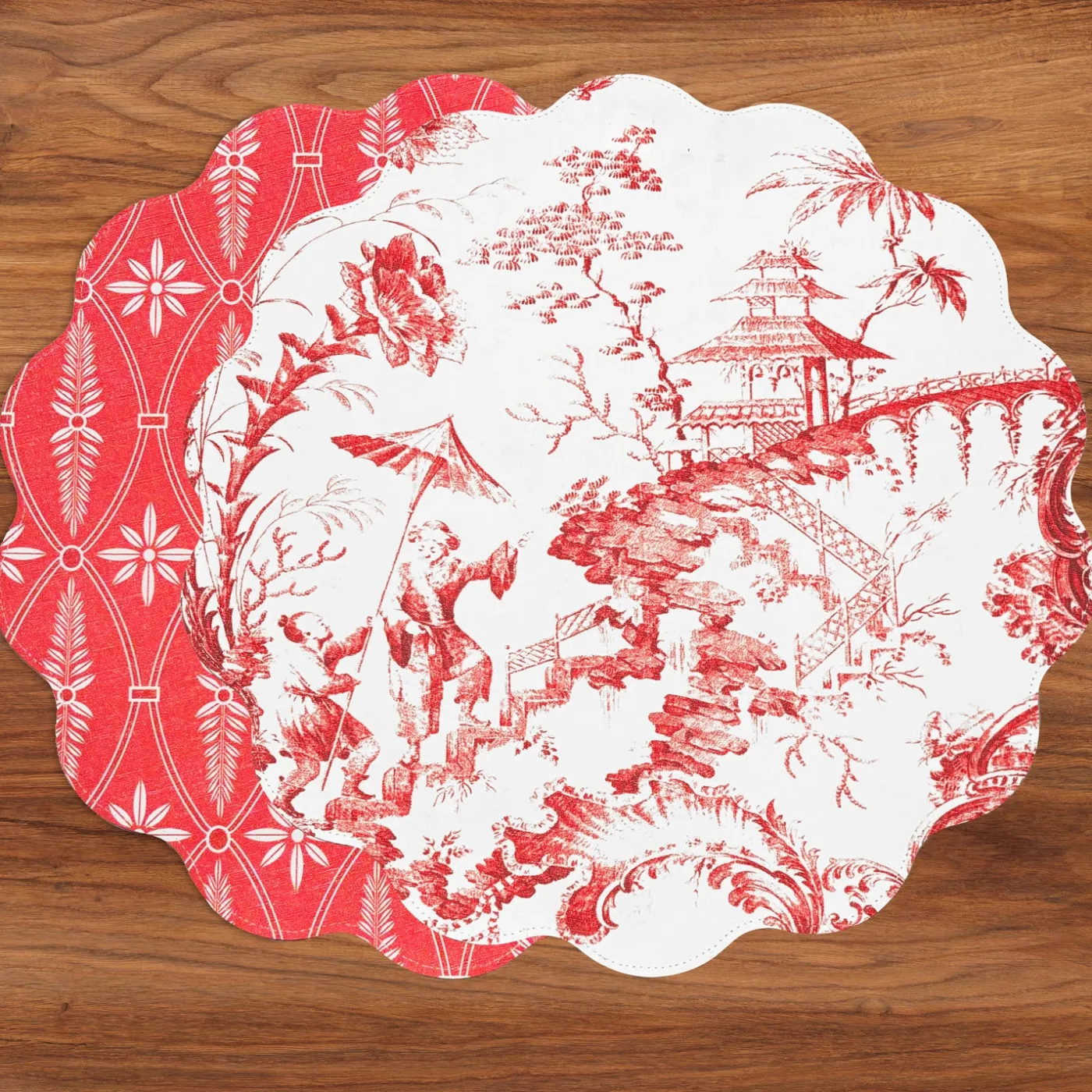 Discount VIDA Chinoiserie and Trellis Reversible Round Placemats Set of 4 Red & View All Vida|Placemats