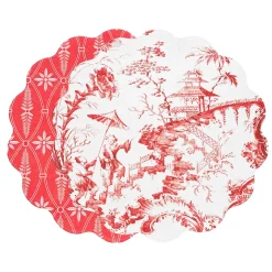 Discount VIDA Chinoiserie and Trellis Reversible Round Placemats Set of 4 Red & View All Vida|Placemats