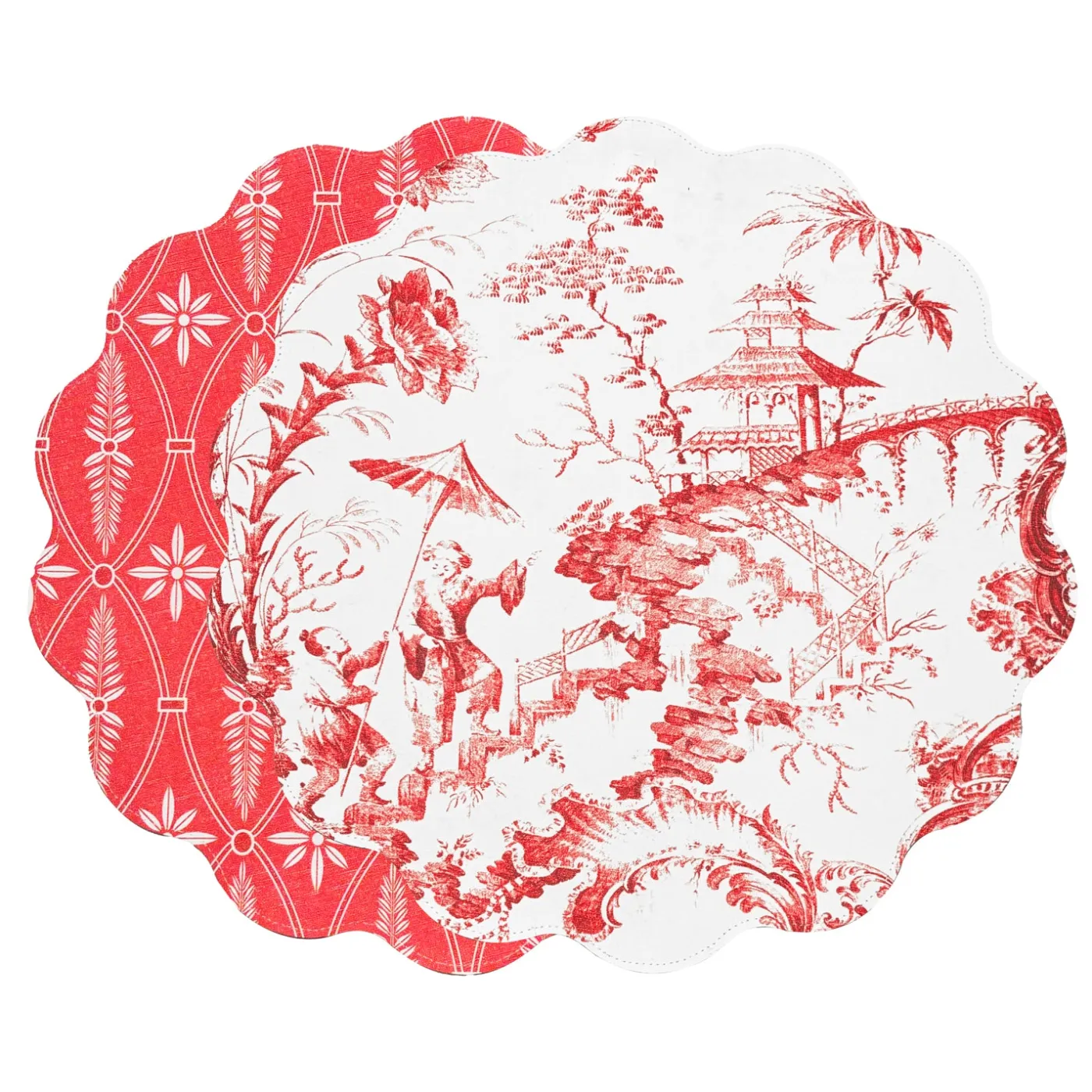 Discount VIDA Chinoiserie and Trellis Reversible Round Placemats Set of 4 Red & View All Vida|Placemats