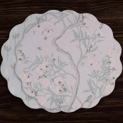 VIDA Chinoiserie Reversible Round Placemats Set of 4 Light Teal & Whit View All Vida|Placemats