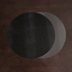 Discount VIDA Croc Reversible 16" Round Placemats Set of 4 (Black and Grey) View All Vida|Placemats